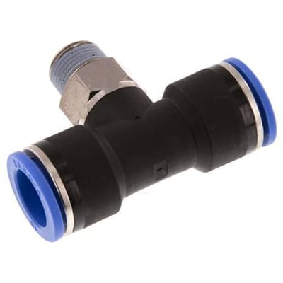 16mm x R3/8'' inline T-stuk Messing/PA 66 Insteekfitting Buitendraad Draaibaar NBR
