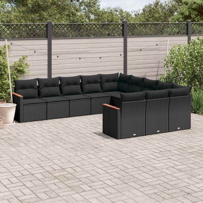 vidaXL - 11-delige - Loungeset - met - kussens - poly - rattan - zwart