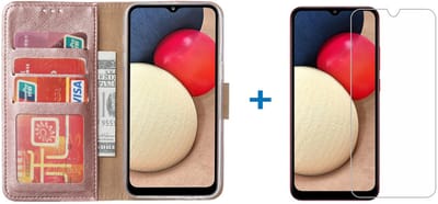 Hoesje Geschikt Voor Samsung Galaxy A02s Hoesje bookcase - Rose Goud Met screenprotector