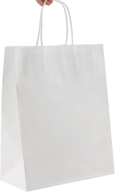 75 Stuks Witte Kraft Tassen met Handvatten 10.6×8.3×4.3 Inch voor Feestjes, Cadeaus en Winkelen