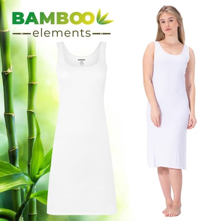 Bamboo Elements - Onderjurk Wit - L/XL - EU 40-42 - Onderjurk Dames - Lang - Brede Bandjes - Jurken voor vrouwen - Nachtjapon - Nachthemd - Slipdress