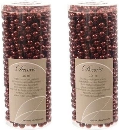 Decoris Kralenslinger - 2x - donkerrood/bordeaux rood - 10 meter - kunststof - kerstslinger