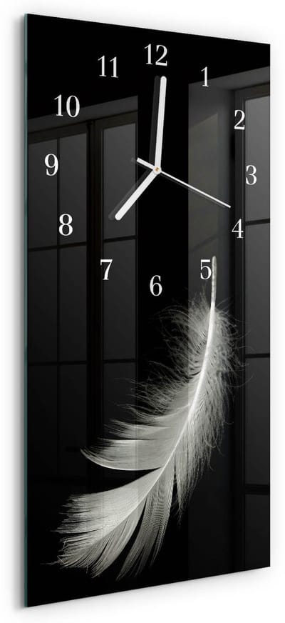 Tulup Wandklok - Pen Moderne Glazen Wandklok - 30x60 cm - Zwart Wandklok Glas Met Motief - Witte Handen - Rechthoekige Wandklok - Glazen Wandklok Design - Klok Glas Met Opdruk