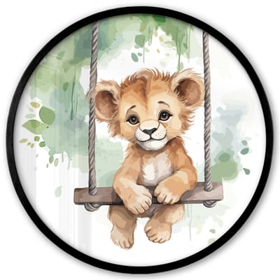 Poster in lijst Rond - Fotolijst 40x40 cm - Posters - Leeuw - Dier - Kinderen - Jungle - Ronde posterlijst zwart - Decoratie - Wanddecoratie woonkamer - Muurdecoratie slaapkamer