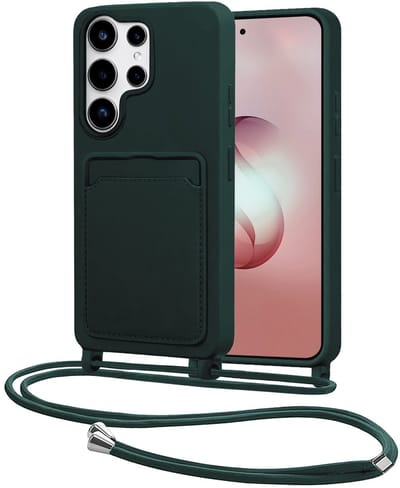 Hoes Geschikt voor Samsung S26 Ultra Met Telefoonkoord - Siliconen Hoesje Backcover Met Ketting - Donkergroen