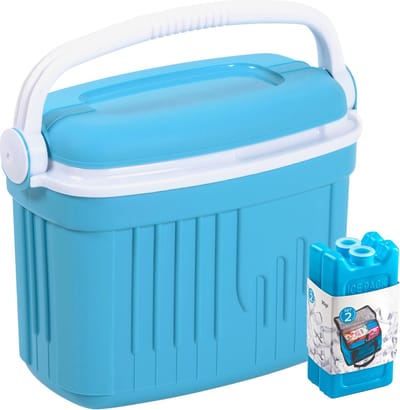 Koelbox met koelelementen - 8 liter - kunststof - blauw - 36 x 21 x 28 cm