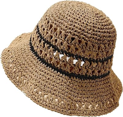 VHV-Brede Rand Strandhoed van Stro voor Dames - Luxe Zonnehoed Opvouwbaar met UV-Bescherming - Verstelbare en Ademende Strohoed voor Tuinieren, Strand en Reizen - Elegant Zomerhoed Model - Beige