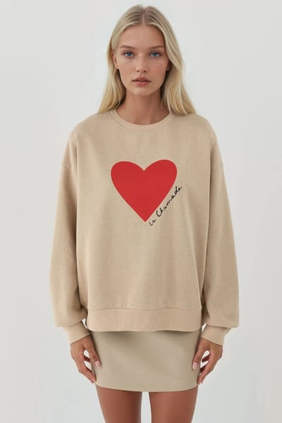 Geprinte Ronde Hals Verhoogde Sweatshirt