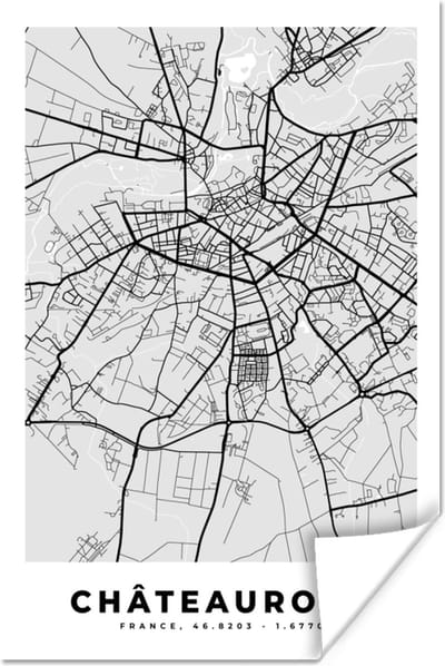 Poster Kaart - Frankrijk - Stadskaart - Plattegrond - Châteauroux - 120x180 cm XXL