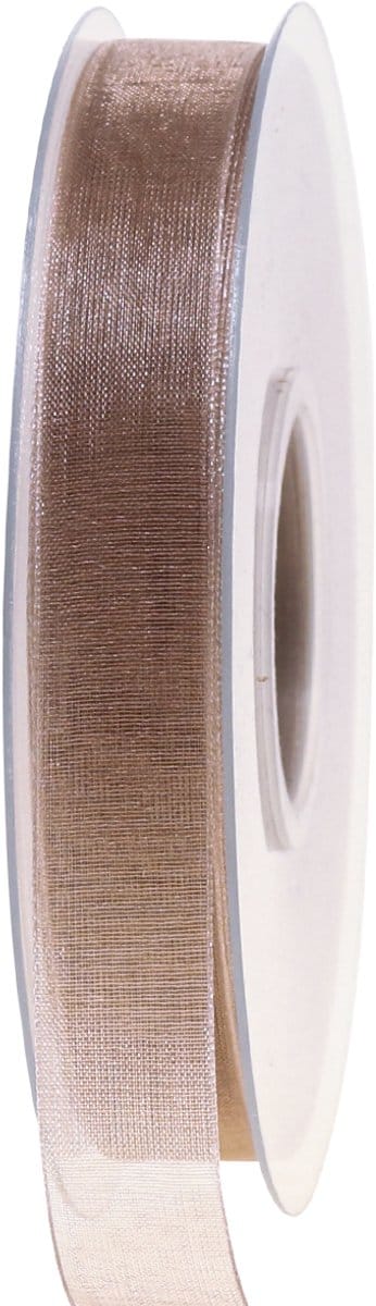 Organza lint cadeaulint beige lint zelfkant taupe 15mm 50m