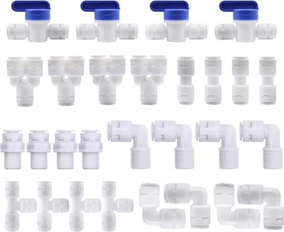 28-delige Wateraansluitset voor Koelkast, Slangverbindingen en RO Waterfilter Fitting voor 1/4 Inch Slangen met Afsluitklep