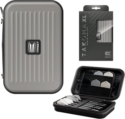 Target Darts Takoma XL Dartkoffer Grijs - Luxe Etui voor 6 Volledig Gemonteerde Darts - Fluwelen Binnenzijde - Duurzaam EVA Materiaal met 2 Ritsvakken voor Accessoires - 19x13x5cm