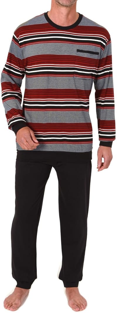 Lange Normann herenpyjama met manchetten in een gestreepte look - ook in grote maten