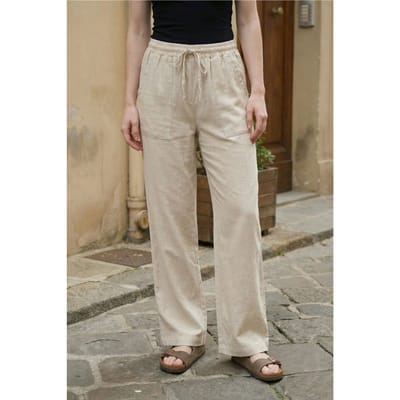 Vrouwen wijde linnenmix broek