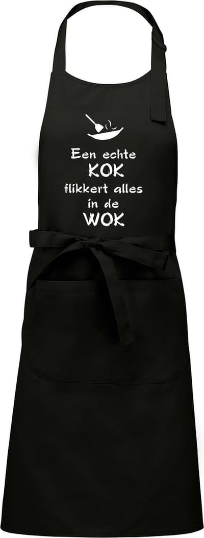 Mijncadeautje - Luxe schort - Een echte kok flikkert alles in de wok - zwart