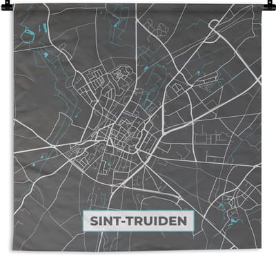 Wandkleed - Wanddoek - Plattegrond – Sint Truiden – Blauw – Stadskaart - Kaart - 180x180 cm - Wandtapijt
