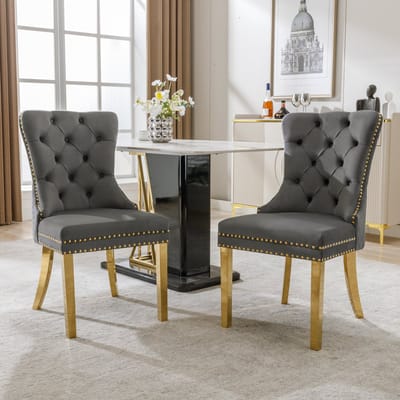 Eetkamerstoel - Set Van 2 - Grijs - Fluweelachtig materiaal - Metalen Poten - Eetkamerstoelen - Verstelbare voetjes - Keukenstoel - Draagvermogen 150KG - Scandinavisch Design