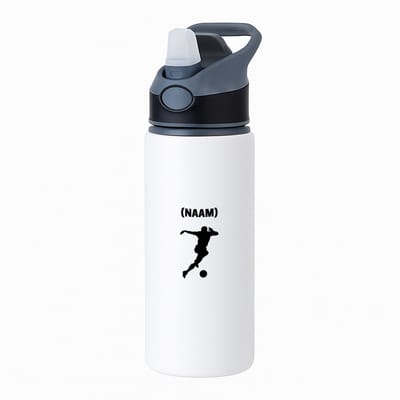 Hacebo® - Voetbal met eigen naam waterfles met rietje zwart - Voetbal - Voetballer - Sport - water fles - 650ML