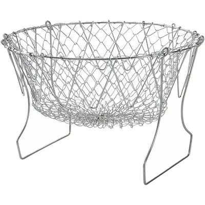 Opvouwbare Frituurmand Multifunctioneel Stoom Spoel Zeef Afdruipmand Gaasmand Zeef Groentewasmand Keukenhulp gray