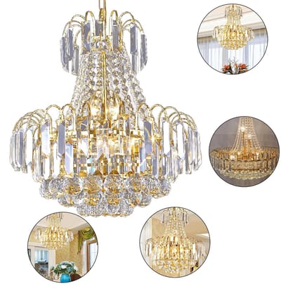Mila Shop Kroonluchter - Kroonluchter woonkamer - Transparant - Kroonluchter met kristallen -Plafond lamp - E14 - Roestvrijstaal - 60x70cm