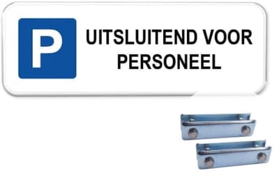 Parkeerbord Personeel - Weerbestendig Aluminium - 40x15 cm - Bevestiging: Met hekbeugels (voor spijlen- of gaashek)