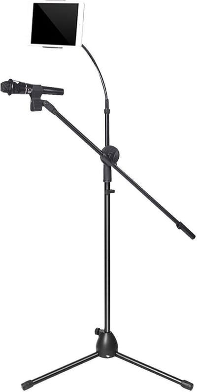 Vloerstatief met houder - Microfoon standaard - Livestreaming Zingen - 2-in-1 ontwerp - Verstelbaar 150cm - Zwart