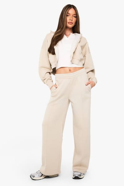 boohoo Dames Pintuck-detail jogger met rechte pijp | Stone | Maat: XS