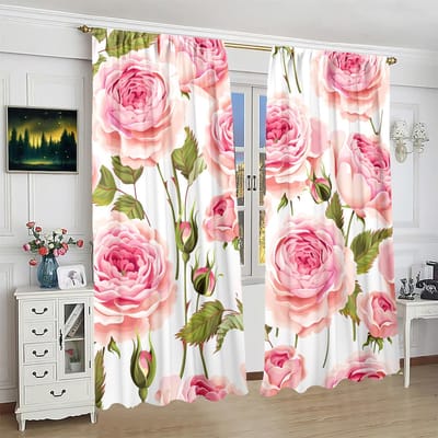 2 stuks - gordijnen met rozenprint - polyester materiaal - geschikt voor slaapkamers, woonkamers en studeerkamers als privacygordijnen. 30inchx65inchx2Pcs pink