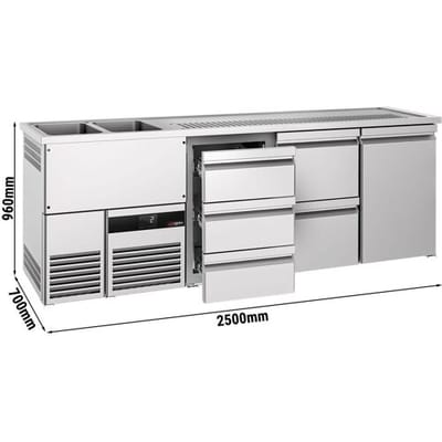 GGM Gastro Biertheke PREMIUM - 2500x700mm - 1 Tür & 5 Schubladen Zilver