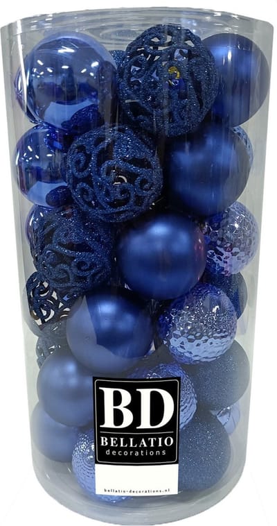 37x stuks kunststof kerstballen kobalt blauw 6 cm inclusief kerstbalhaakjes - Kerstversiering - onbreekbare kerstballen