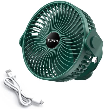 Draagbare campingventilator, oplaadbare ventilator op batterijen met haak, USB-ventilator met ophangkoord