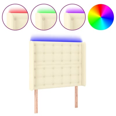vidaXL - Hoofdbord - LED - 93x16x118/128 - cm - kunstleer - crèmekleurig