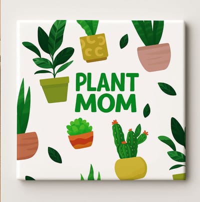 Plant Mom Keramische Tegel – 15x15 cm Schattig Kamerplanten Ontwerp Wandtegel – Perfect Cadeau voor Plantenliefhebbers & Groene Huisdecoratie