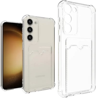 Rico Vitello Siliconen anti shock back cover Geschikt voor Samsung Galaxy A14 doorzichtig (transparant) met kaarthouder/ telefoonhoesje met vakje voor pasje/ A14 hoesje + gratis screenprotector