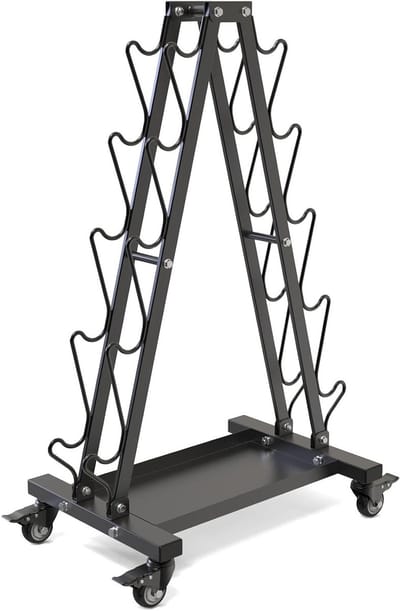 5-laags dumbbellrek met wielen - draagbare dumbbellhouder voor thuisgym, kettlebell opslag en fitnessaccessoires
