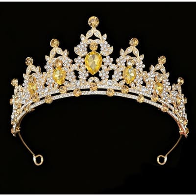 Tiara Couronne de Mariée Champagne Dorée Ensemble Trois Pièces Collier Boucles d'Oreilles Strass Accessoires de Mariage beige