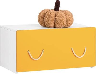 Mara Ladekast - Speelgoedkist - Opbergdoos - Met deksel - Wit Geel - MDF - 70 x 40 x 35 cm