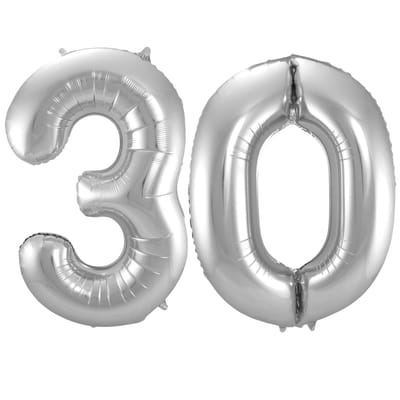 Folat Verjaardag Leeftijd folieballonnen - 30 jaar - zilver - 86 cm - cijferballon groot