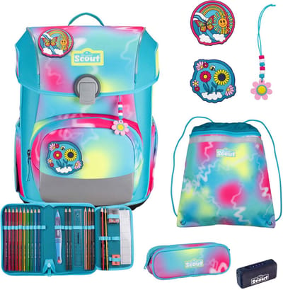Scout schooltas Safety Light Neo Set 4-delig Happy Rainbow turquoise