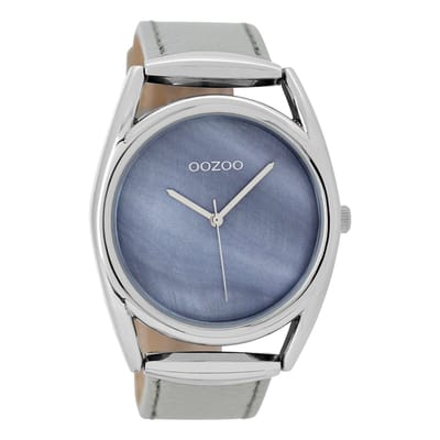 OOZOO Timepieces - Zilverkleurige horloge met steengrijze leren band - C9165