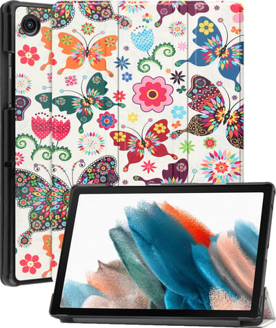 Hoesje Geschikt voor Samsung Galaxy Tab A8 - Dun & Stevig - Trifold Bookcase - Hard Cover - Hardcover Book Case - Tablet Hoes - Vlinders