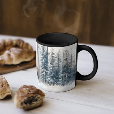 Magische Mok - Foto op Warmte Mokken - Koffiemok - Rendier - Sneeuw - Woud - Wit - Magic Mok - Beker - 350 ML - Theemok