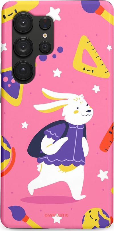Casetastic hoesje geschikt voor Samsung Galaxy S25 Ultra - Dubbellaagse bescherming - Slimme konijnensprongen - Fashion Case - Koraal Geel Roze