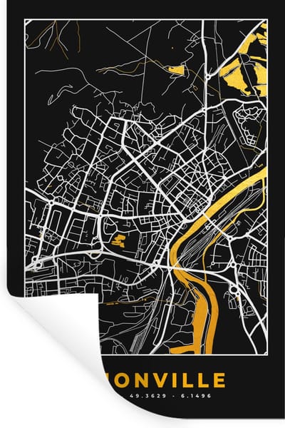 Muurstickers - Sticker Folie - Kaart - Stadskaart - Plattegrond - Thionville - Frankrijk - 20x30 cm - Plakfolie - Muurstickers Kinderkamer - Zelfklevend Behang - Zelfklevend behangpapier - Stickerfolie
