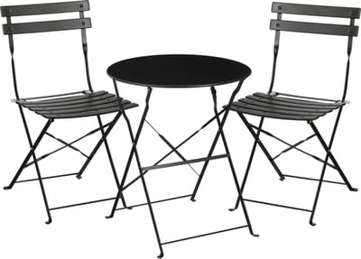 Mica Decorations Laurence Bistroset Metaal - Set van 3 - Tuinstoelen en Tuintafel - Balkonset 2 Personen - Bistrotafel Rond en Bistrostoel Bistro Set - Zwart