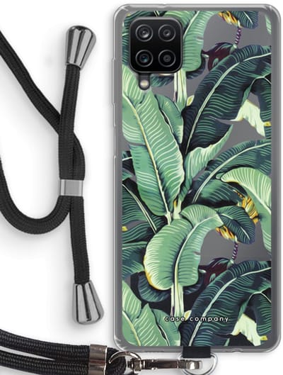 Hoesje met koord geschikt voor Samsung Galaxy A12 hoesje met Koord - Bananenbladeren - Telefoonhoesje met Zwart Koord - Bescherming aan alle Kanten en Over de Schermrand