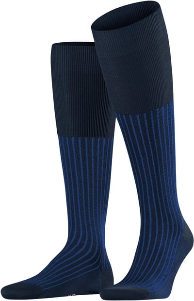FALKE Oxford Stripe geribbeld speciale schittering katoen kniekousen heren blauw - maat 45-46
