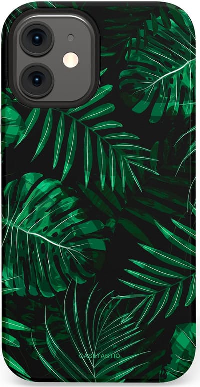 Casetastic hoesje geschikt voor Apple iPhone 12 Mini - Dubbellaagse bescherming - Jungle blad - Fashion Case - Donkergroen Zwart