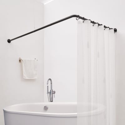 Dailygoods- Douchestang L-vormig 88 x 88 cm - Hoekdouchestang - Stalen constructie - Plafondsteun - 12 haken - Eenvoudige montage - Douchegordijnstang