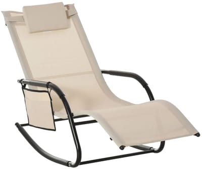 Ligstoel met Hoofdsteun - Schommelstoel - Ligbed - Tuinstoel - Schommelligstoel - Strandstoel - Campingligstoel - tot 120 kg - Zonnebed - Relaxstoel - voor Tuin, Terras, Zwembad & Balkon - Beige